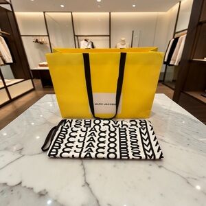 Extra Large Marc Jacobs Black & White Logo Pouch & Yellow Shopping Bag